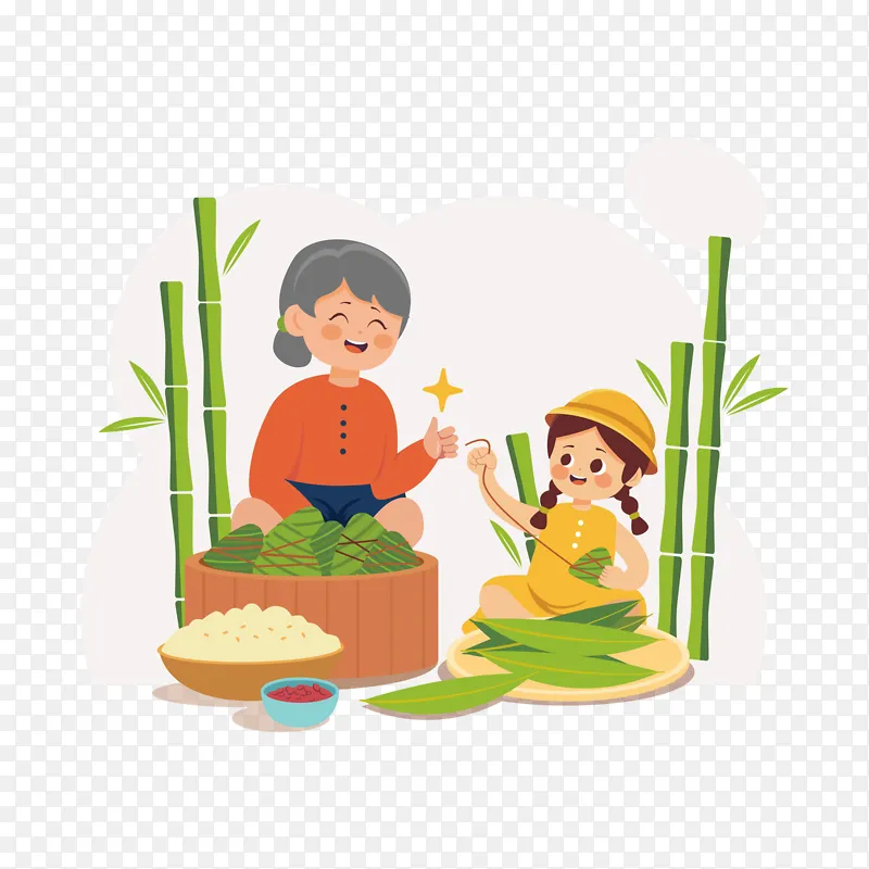 包粽子场景家人