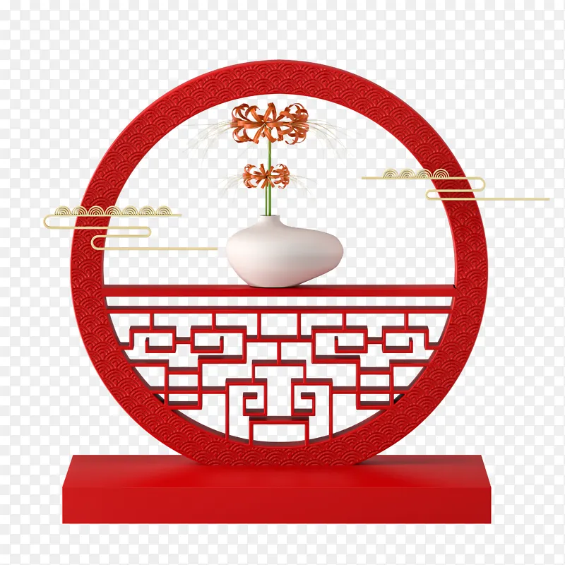 中国风古典祥云流云节日喜庆窗框窗棂摆件