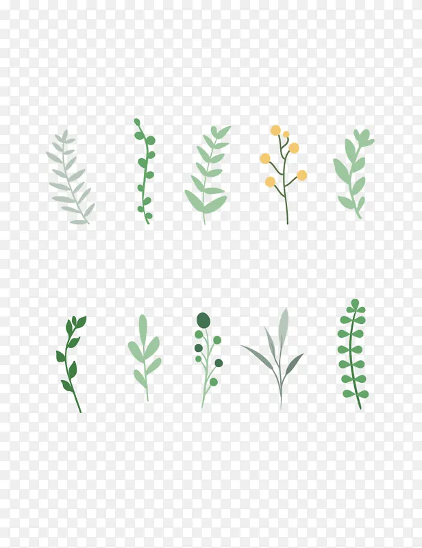 绿色手绘绿植物花草树叶树枝装饰矢量图