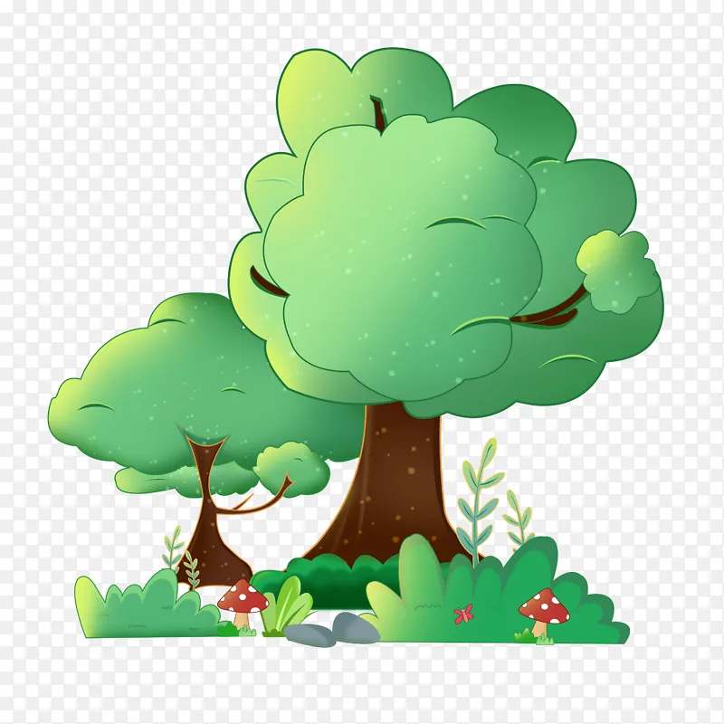 卡通绿色大树树林草地