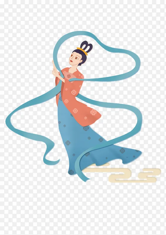 蓝色剪纸风嫦娥踏云中秋祝福手绘