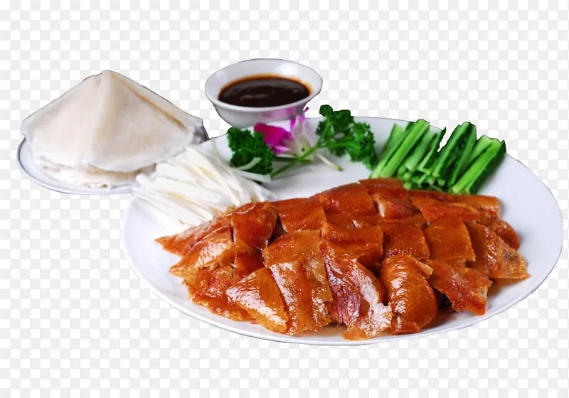 老北京烤鸭花朵绿菜片皮烤鸭特产