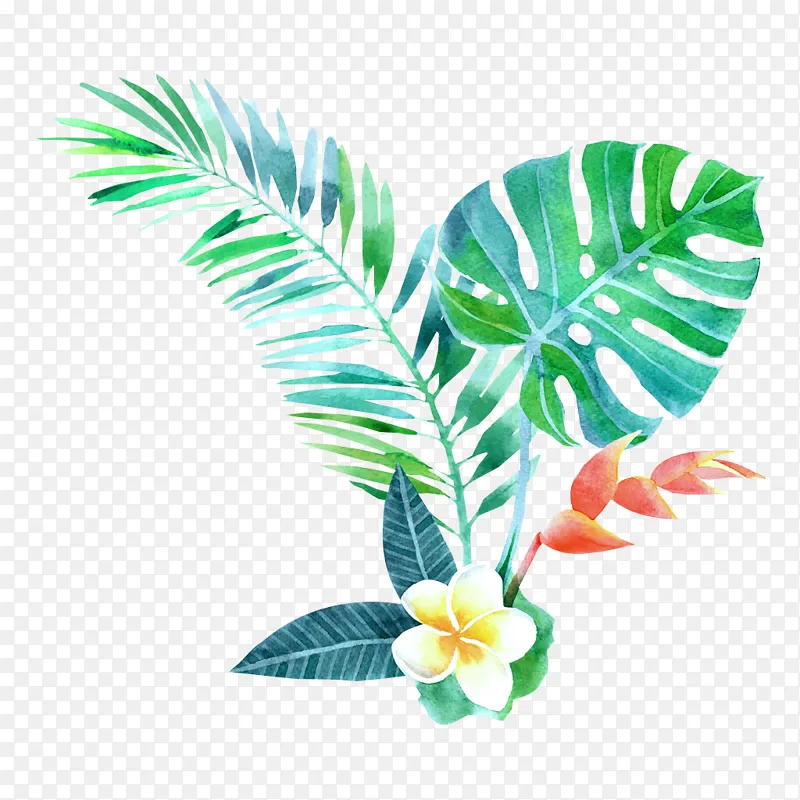 创意合成效果手绘绿色植物花朵