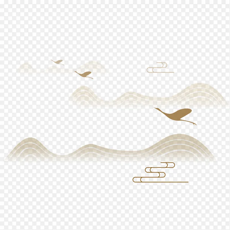中国风，线条，山峦，飞鹤