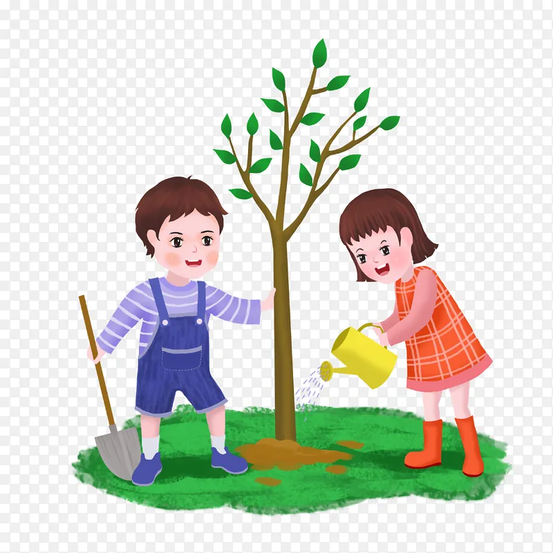 小清新植树节植树人物植树工具