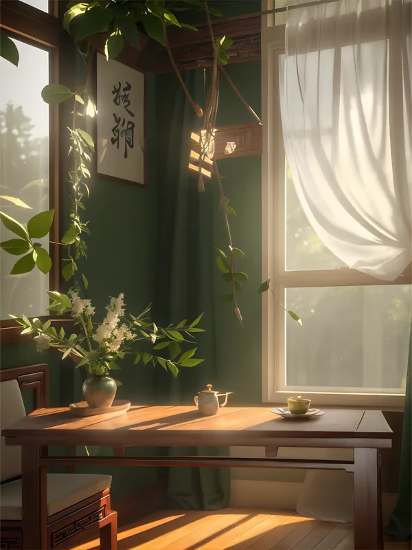 窗台风景窗纱茶桌花瓶复古茶室PNG图片素材下载_图片编号zdwnoxzwvq-免抠素材网