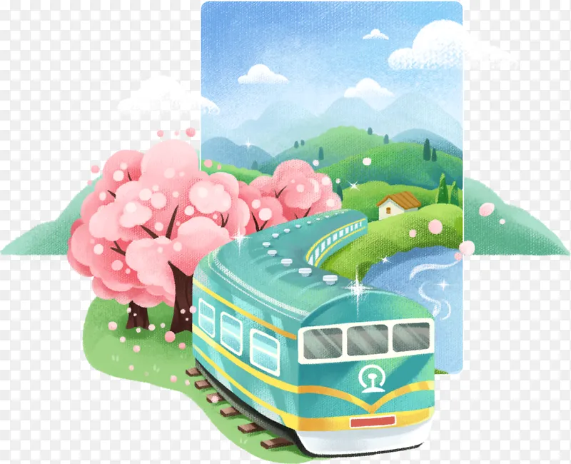 春日风景火车插画背景PNG图片素材下载_图片编号dvkjxrqpkw-免抠素材网